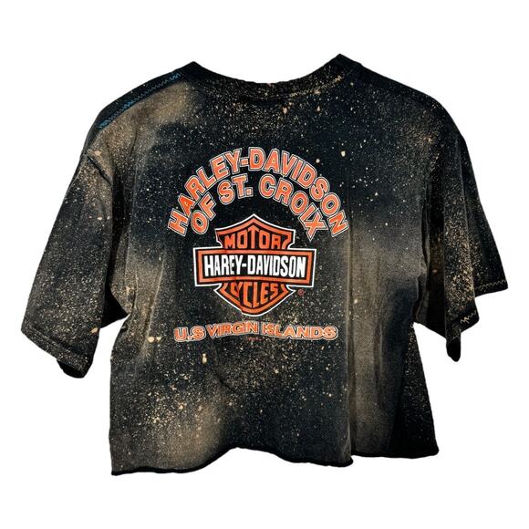 Reworked Harley Davidson Cropped Graphic Tee Large Oversized Bleached Boho Edgy - Picture 3 of 5